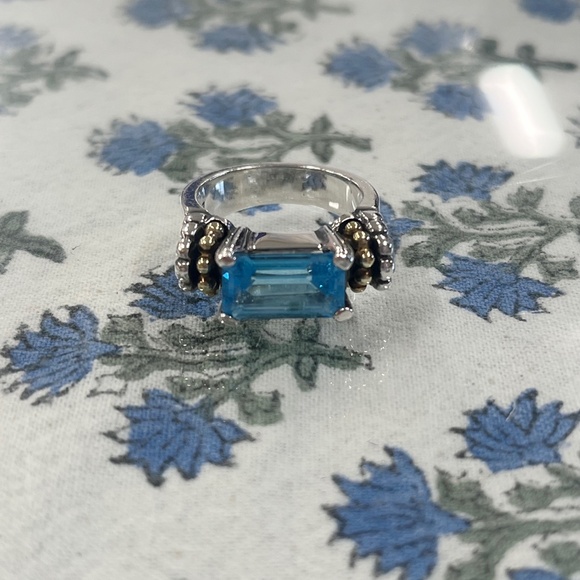 Lagos Blue Topaz Caviar Sterling Silver & 18K Yellow Gold Ring Size 7 - Picture 3 of 16